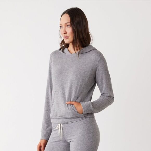 Monrow Supersoft Pullover Hoody Heather Grey with Kangaroo Pockets Size Small - Picture 1 of 9